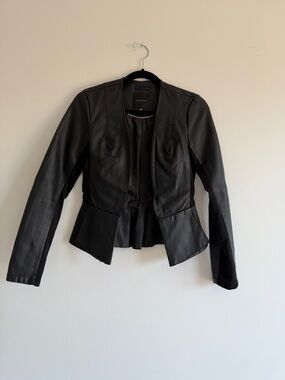 Dynamite Black Faux Leather Peplum Jacket | Open Front Blazer | XS